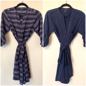AQUA Shirt Dress Bundle - Navy & Purple Patterned